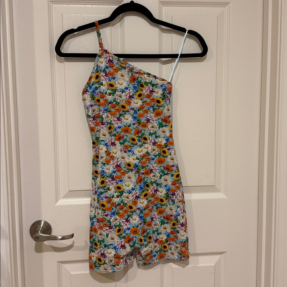Zara Floral One-Shoulder Romper